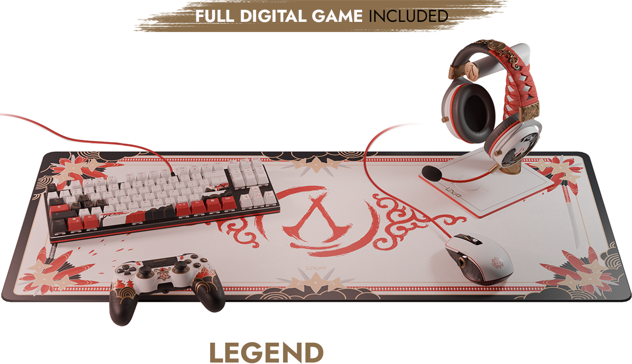 Accessoires Assassin’s Creed Shadows LEGEND – Set complet avec tapis, clavier, souris, casque et clé PC